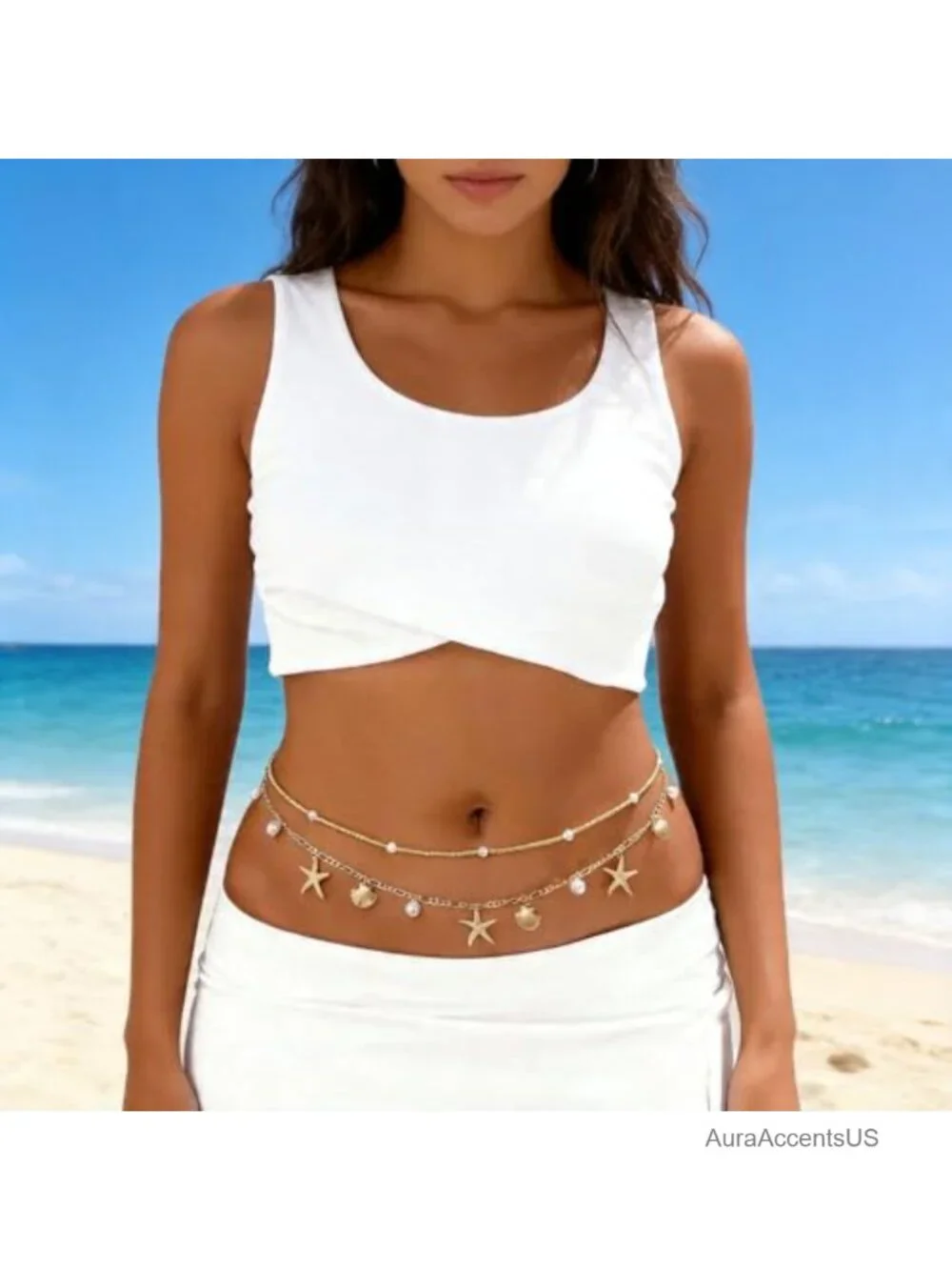 Adjustable Layered Waist Chain with Starfish and Shell Charms